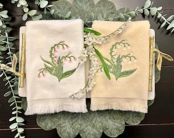 Embroidered Lily-of-the-Valley Fingertip Towels Set of Two