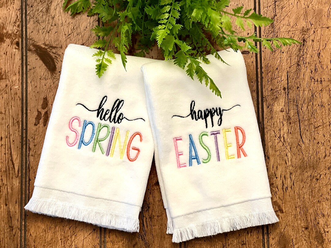 Embroidered “hello Spring” and “happy Easter” Fingertip Towels Set of ...