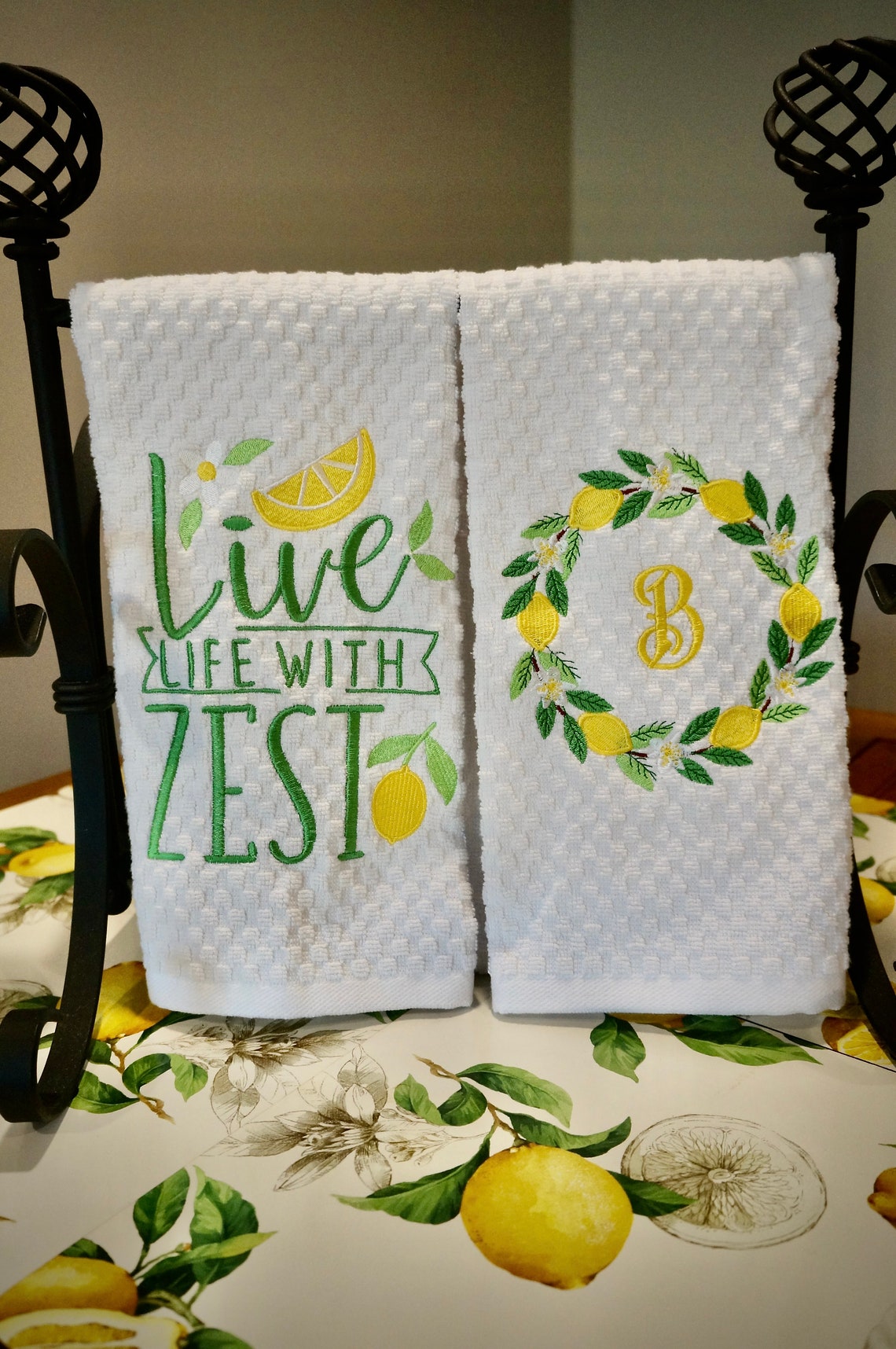 Embroidered Lemon Kitchen Towel Etsy UK