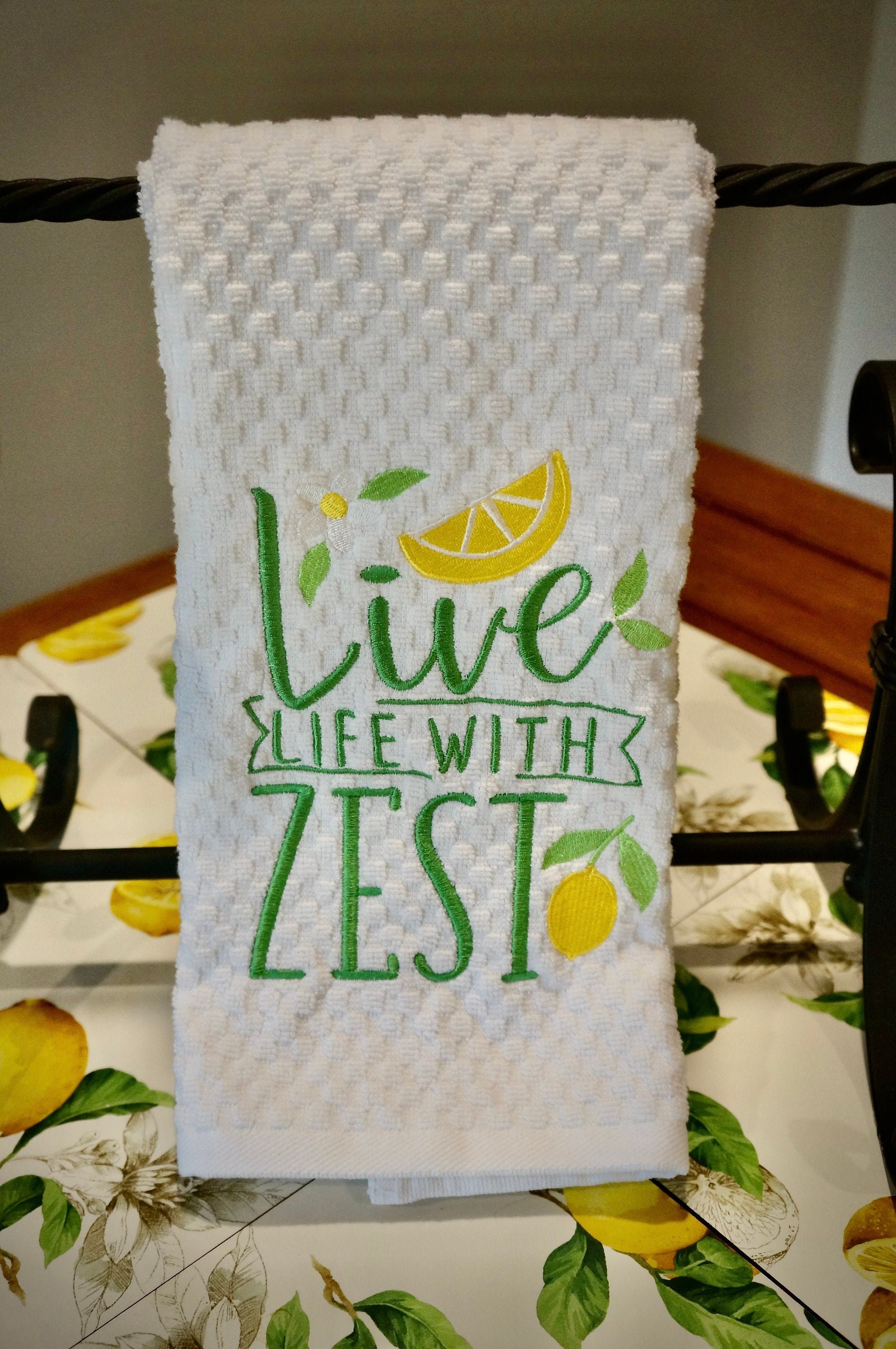 Embroidered Lemon Kitchen Towel Etsy UK
