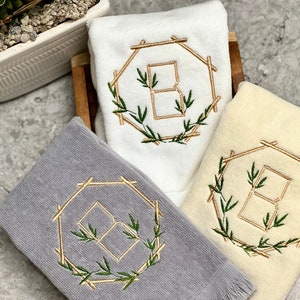 Embroidered Bamboo Monogram Fingertip Towels Set of Two