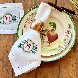 Embroidered Cattails Monogrammed Dinner Napkins or Cocktail Napkins/Coasters Set of Four