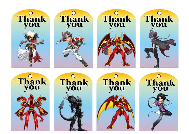 Instant Download Bakugan Cupcakes Toppers Bakugan Thank You Tags, Bakugan Party, Bakugan