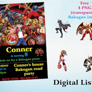 Bakugan Einladung + 4 transparente Transparentbilder, Bakugan Party, Bakugan Geburtstag – Printable