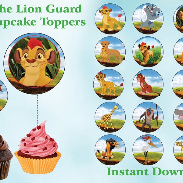 Descarga instantánea The lion guard cupcakes toppers , La fiesta de la guardia del león, El cumpleaños de la guardia del león – Imprimible