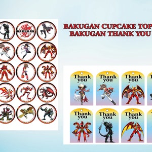 Instant download  Bakugan cupcakes toppers + Bakugan thank you tags,  Bakugan party, Bakugan birthday – Printable