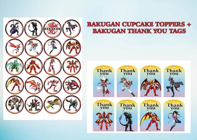 Instant Download Bakugan Cupcakes Toppers Bakugan Thank You Tags, Bakugan Party, Bakugan