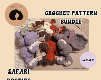 Safari Besties crochet bundle | LOW SEW crochet pattern | crochet zebra | amigurumi | zebra|crochet hippo| crochet giraffe| crochet plushies
