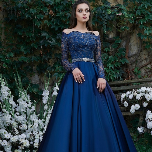 Dark Royal Blue Evening Dresses Long off Shoulder Evening - Etsy