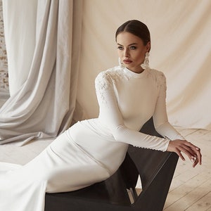 Wedding dress simple, Minimalistic style, Long sleeve wedding dress, Custom made classic, Wedding Dress, Bridal gown, Classy Minimal Gown