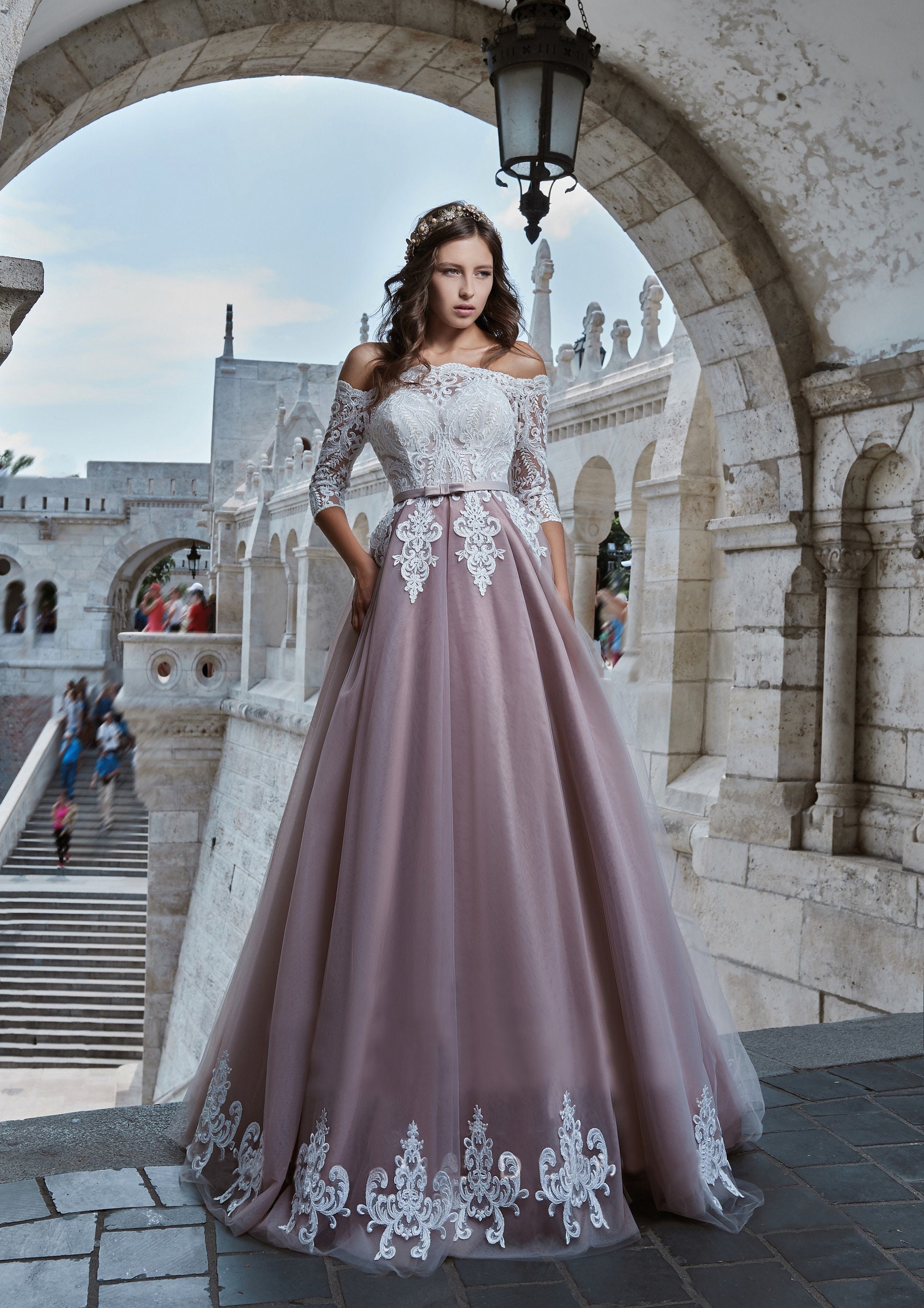 lace top evening gown