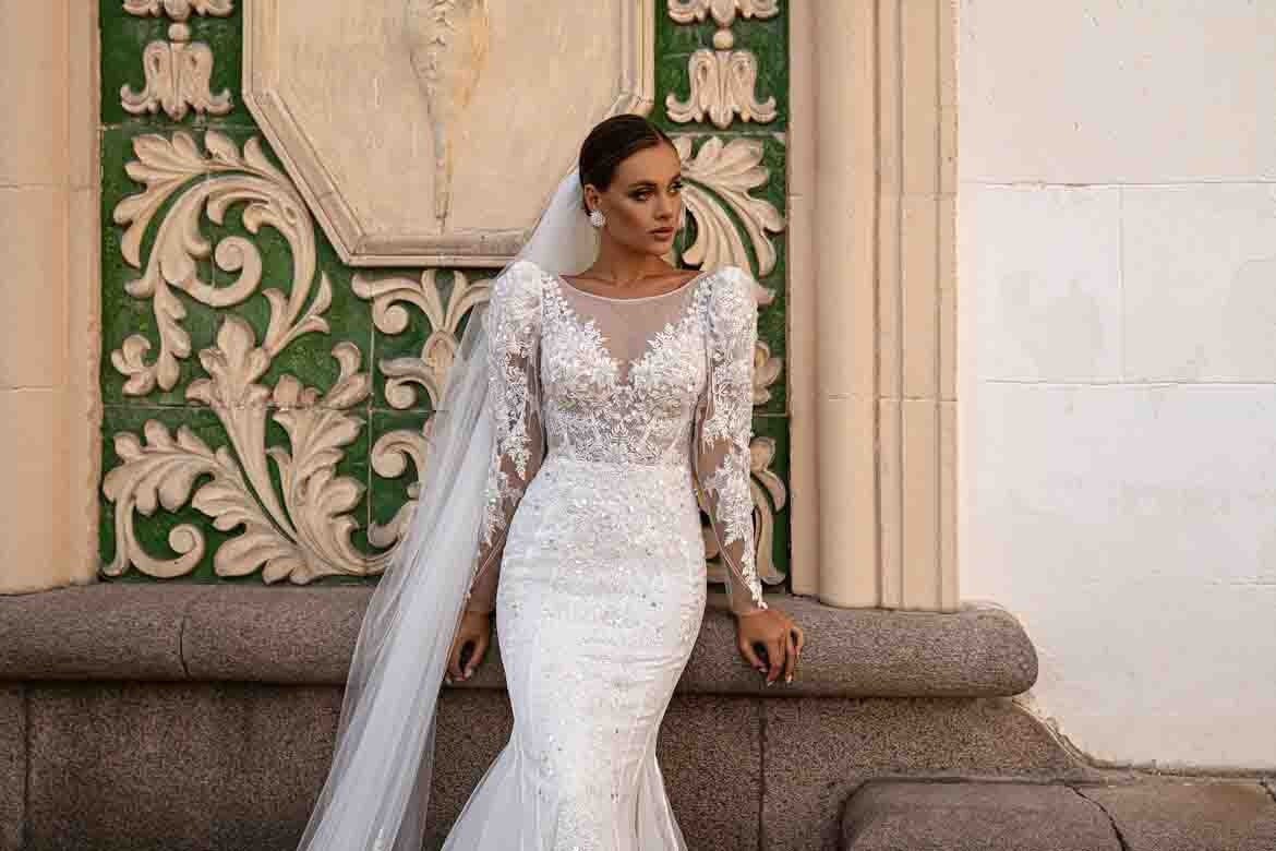 champagne gown with sleeves