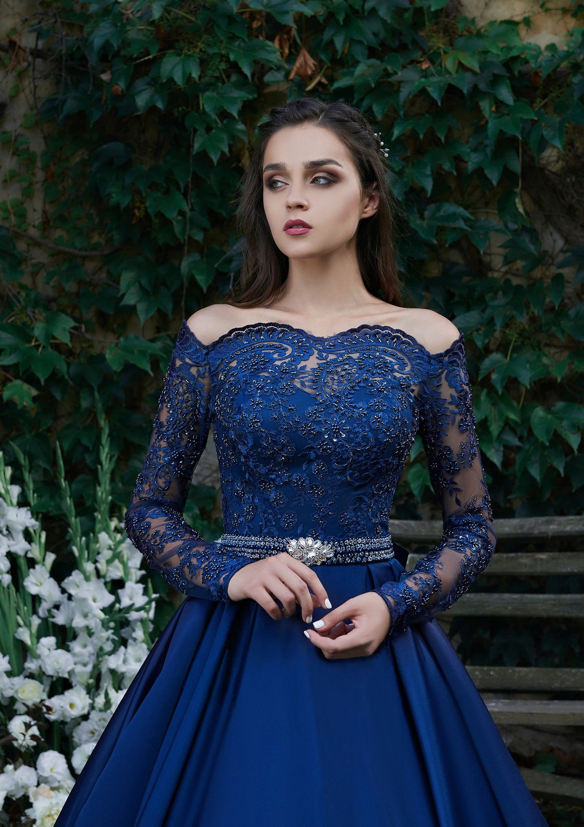 Dark Royal Blue Evening Dresses Long off Shoulder Evening - Etsy