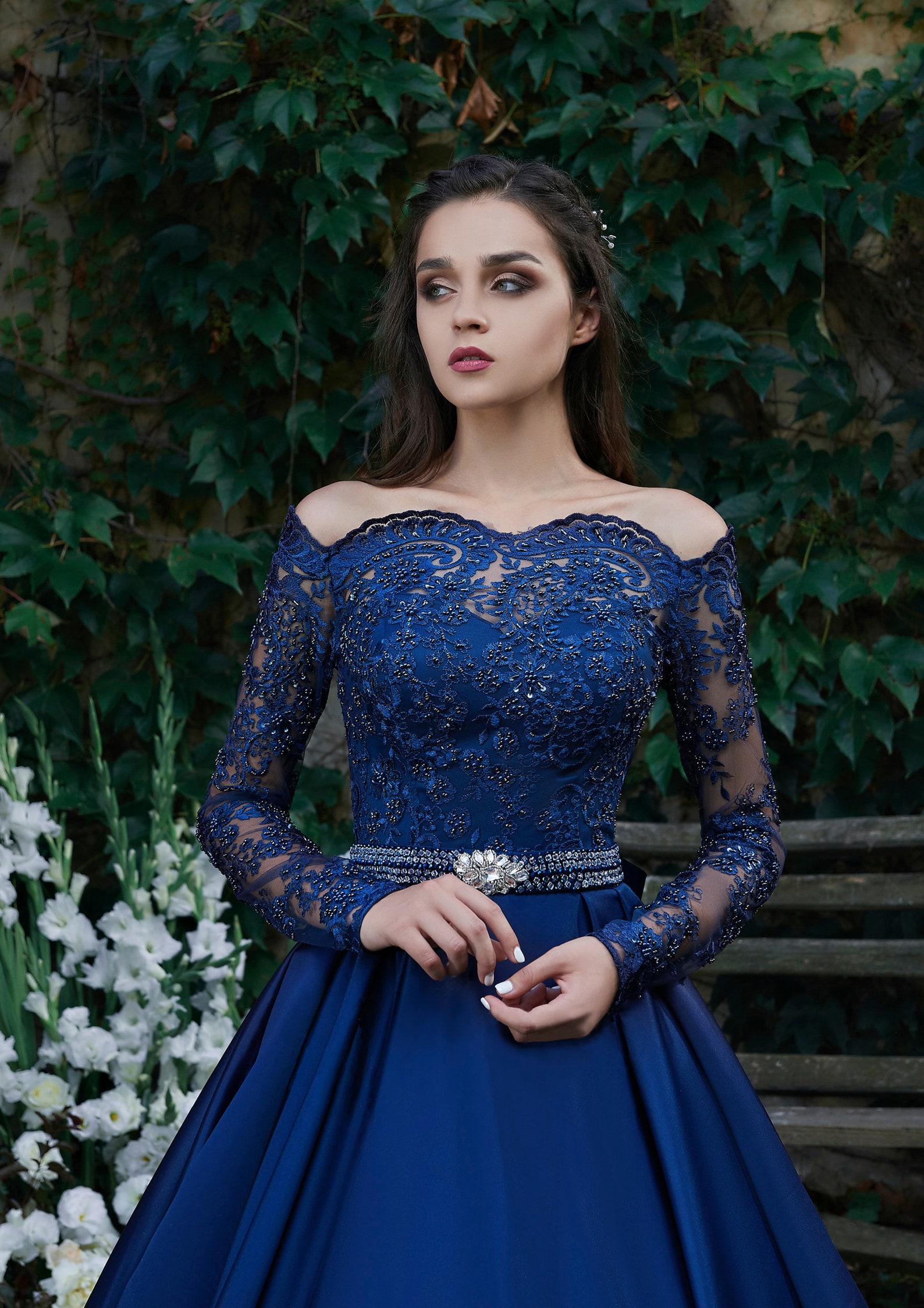Dark Royal Blue Evening Dresses Long off Shoulder Evening Etsy