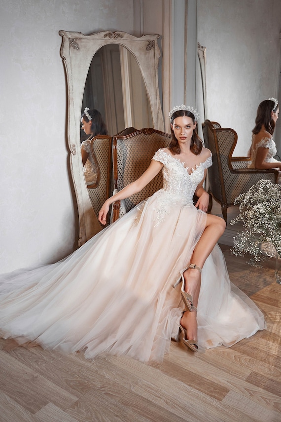 Champagne bridal clearance gown