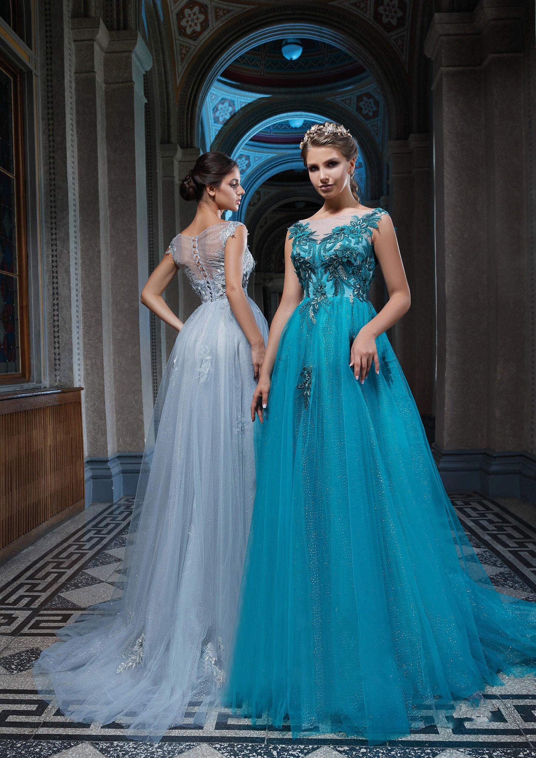 sky blue elegant dress