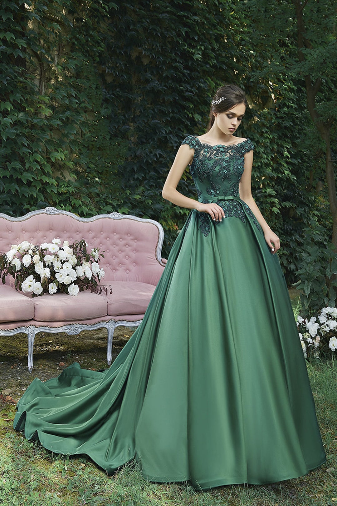 Hunter Green Satin Bridesmaid Dress Off Shoulder Side Split Evening Gown  GC1130 From Bestoffers, $66.29 | DHgate.Com