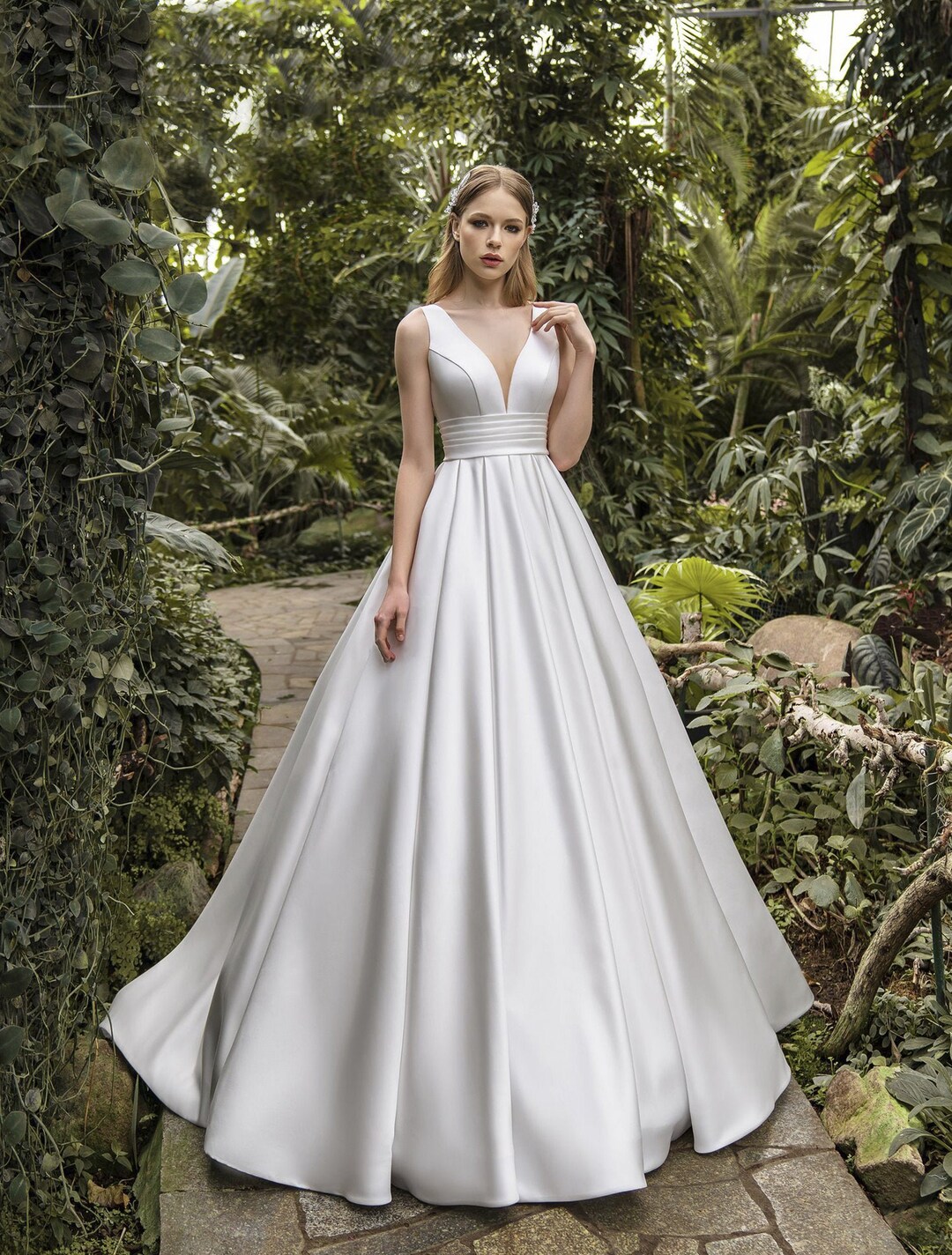 Classy Wedding Dress V Neck A-line Dress Satin Wedding - Etsy