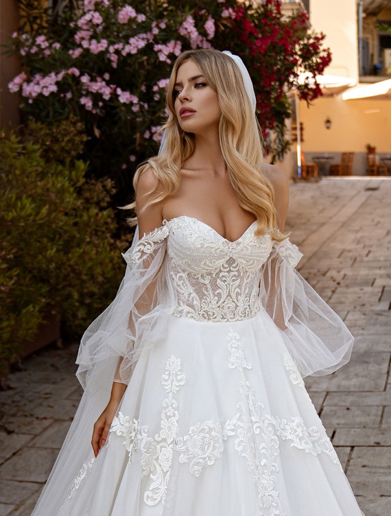 Off-shoulder Wedding Dress, Open Back Wedding Dress, Sweetheart