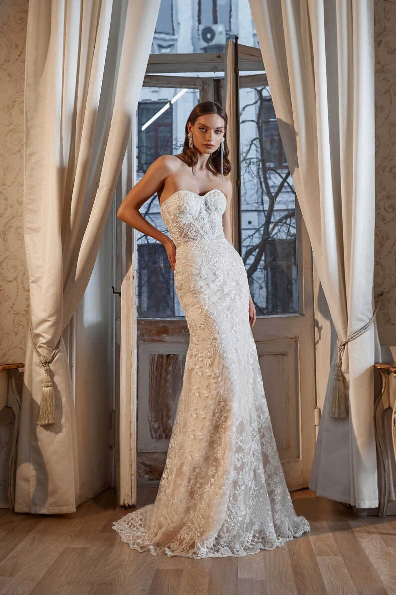 Detachable Sleeve Wedding Dress Cup Bustier Dress Bridal Etsy