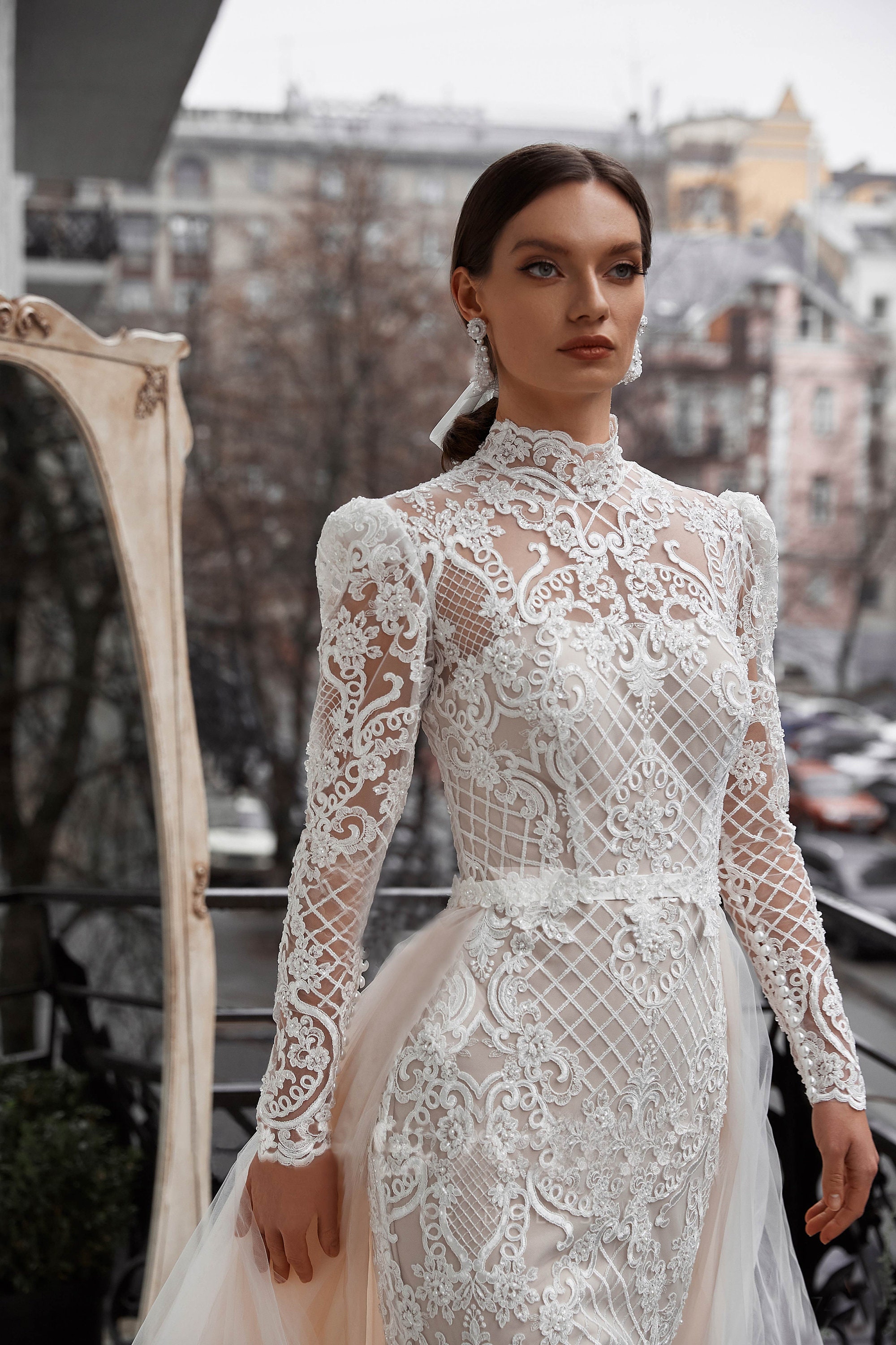High Neck Wedding Dress Wedding Dress Lace Classic Wedding Etsy