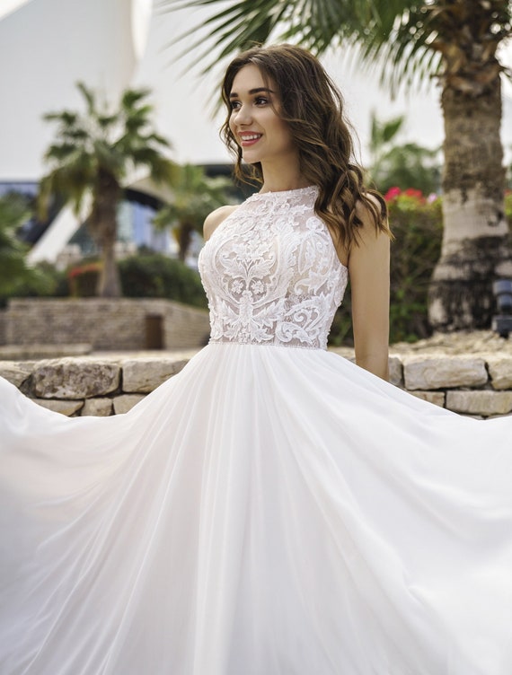 Plus Size Empire Waist Sleeveless Lace Sheer A-Line Wedding Dress | eBay