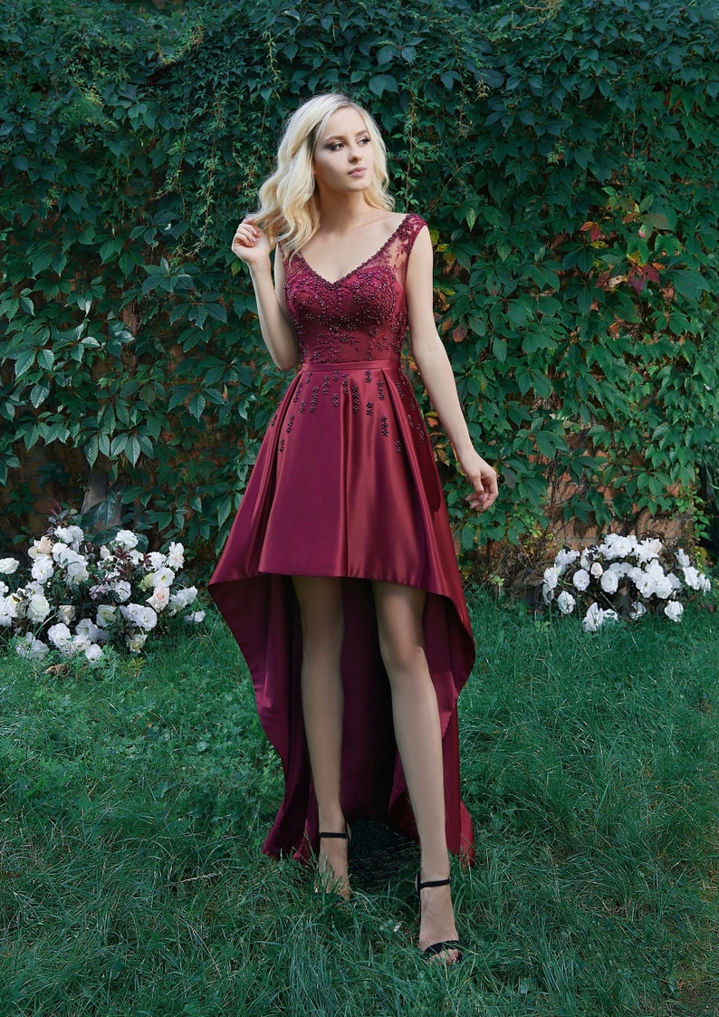 Burgundy Prom Dress Evening Gown Graduation Party Dress image 0