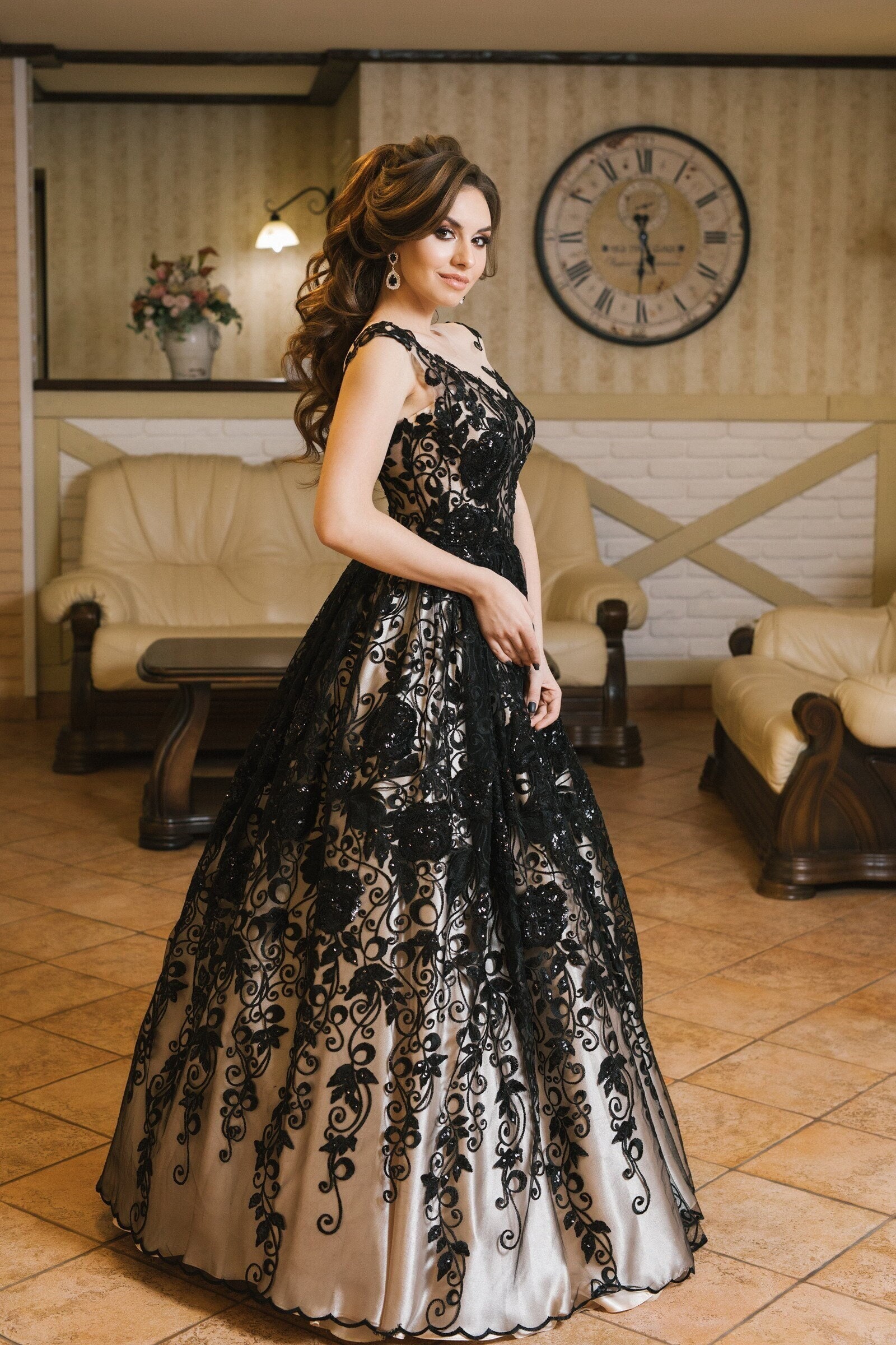Lace Black Evening Dress Long Prom Dress Elegant Style - Etsy UK