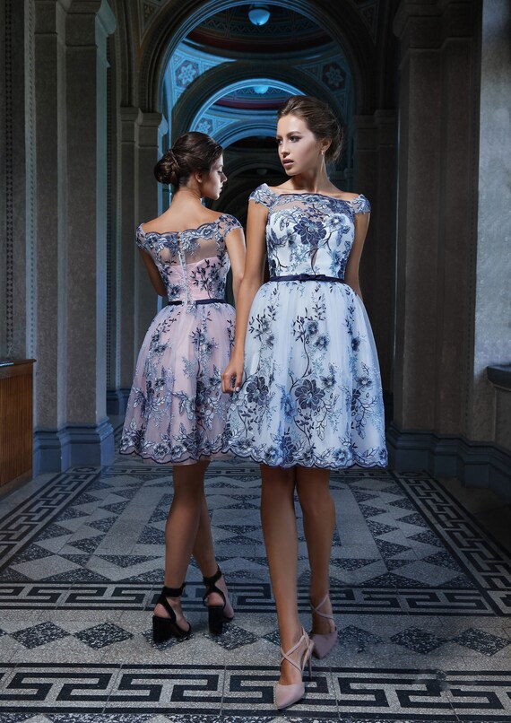 Short Knee Length Prom Dress Blue Tutu 