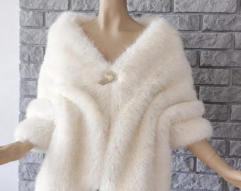 Kremowy, sztuczny szal ślubny, miękki, luksusowy szal, podszewka satynowa