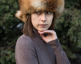 Chapeau papacha de luxe pour femme avec fourrure de renard roux