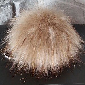 Taille S-XXL Beige, fil doré Pom Pom en fausse fourrure 4-7 pouces / 11-18 CM image 1