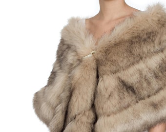 Beige faux fur wrap faux fur stole faux fur shawl bridal wrap faux fur shrug bridal.