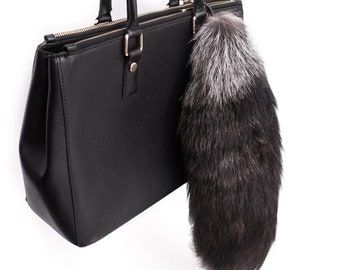 Real Fox Silver Fluffy Tail Costume Fur Pelts Cosplay and Hides Tails DIY Ornament
