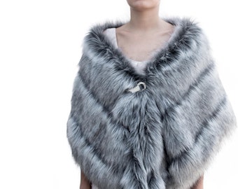 Grey faux fur wrap faux fur stole faux fur shawl bridal wrap faux fur shrug bridal.
