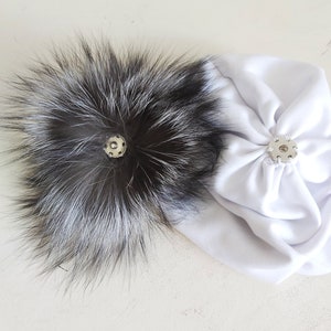 Pompon di pelliccia di volpe argentata, pompon di pelliccia naturale e soffice, pompon di pelliccia grande, pompon di pelliccia vera per cappelli, bottone automatico per cappelli.