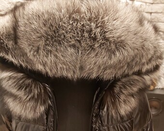 フェニックス  Hood Fox Fur By Order XL Real Silver Fox Fur Trim Hood, Large Fur Collar