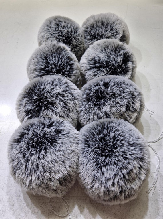 Faux Chinchilla Fur Pom Pom | Black Cream, Detachable With  display picture 3