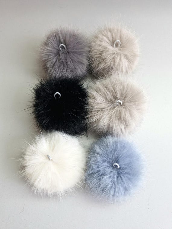 Faux Angora Rabbit Fur Pom Poms - Vegan Hat Toppers, Six  display picture 3