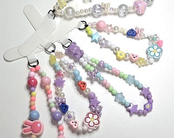 Cute Beaded Phone Strap – Kawaii Pastel Charm Wristlet