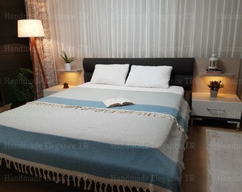 Beach Set, Teal Blue Turkish Blanket and Towel, Gift Turkish Bedspread, 79"x99", 38"x69", Handmade Blanket, Sofa Cover, Decorative Products