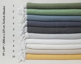 Herringbone Blanket, Sofa Cover, Turkish Bedspread, 79"x89", Turkish Blanket, Beach Blanket, Cotton Blanket, Soft Blanket, Housewarming Gift
