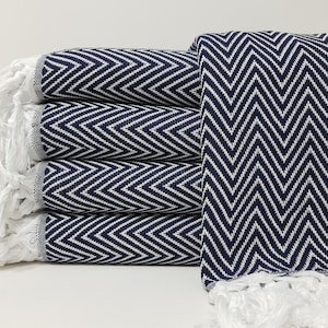 Navy Blue Blanket,Soft Blanket,Herringbone Blanket,Turkish Bedspread,79&quot;x89&quot;,Turkish Blankets,Table Cover,Bed Cover,Housewarming Gift,32KT48