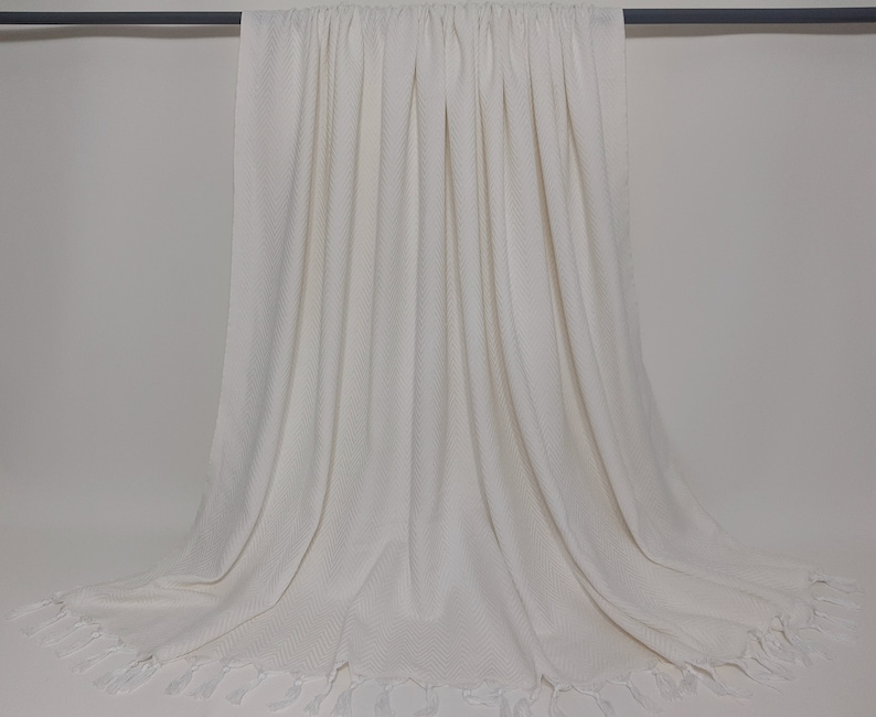 Cream Color Blanket, Natural Blanket, Bed Cover, Turkish Bedspread, 79"x89" Turkish Blanket, Couch Throw, Anatolian Blanket, Turkey Throw image 6