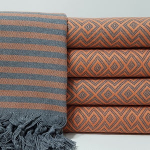 Turkish Bedspread, Orange Blanket, 79&quot;x102&quot; Cover, Queen Size Blanket, Turkish Blanket, Decorative Blanket, Wedding Gift Blanket, 32KT50