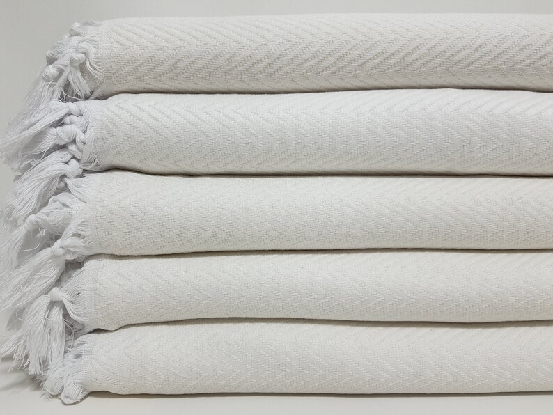 Cream Color Blanket, Natural Blanket, Bed Cover, Turkish Bedspread, 79"x89" Turkish Blanket, Couch Throw, Anatolian Blanket, Turkey Throw image 3