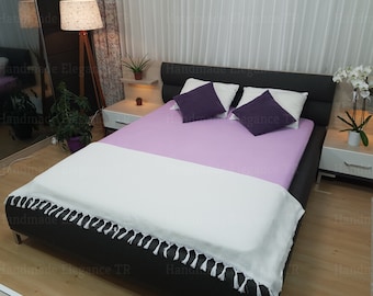 Cream Color Blanket, Natural Blanket, Bed Cover, Turkish Bedspread, 79"x89" Turkish Blanket, Couch Throw, Anatolian Blanket, Turkey Throw