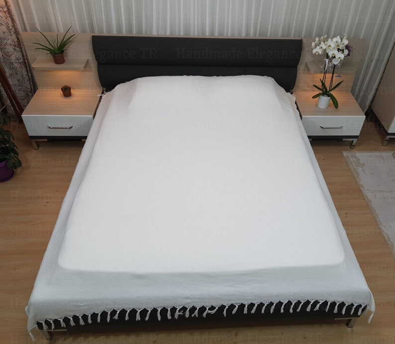 Cream Color Blanket, Natural Blanket, Bed Cover, Turkish Bedspread, 79"x89" Turkish Blanket, Couch Throw, Anatolian Blanket, Turkey Throw image 4