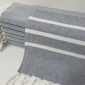 Donkermarineblauwe handdoek, Turkse handdoek, 18 x 40, biologische handdoek, tafelhanddoek, theedoek, monogram handdoek, handdoek voor buiten, 57UZ47