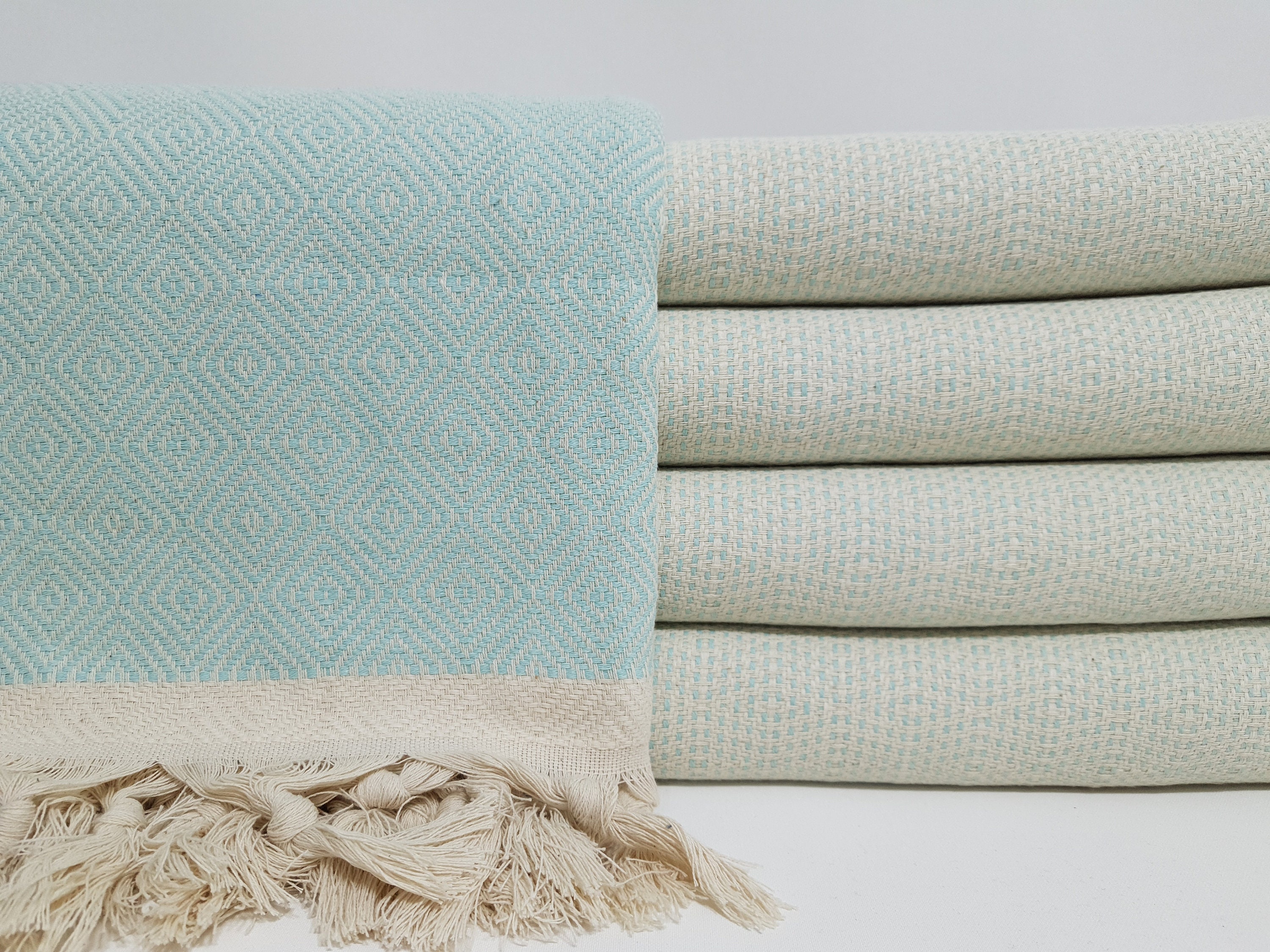 Turkish Bed Cover,Mint Green Blanket,Beach Blanket,Turkish Bedspread,79"x99",Turkish Blanket,Organic Blanket,Traditional Gift Blanket,32KT52